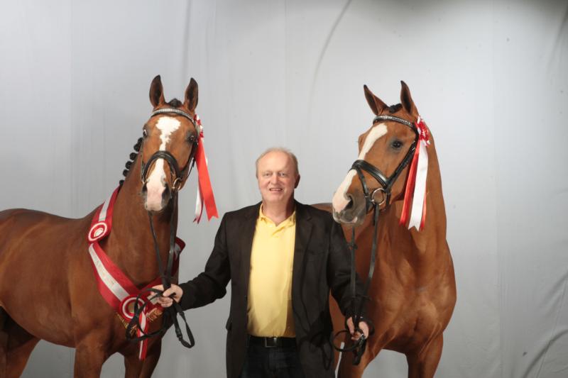 Breeder Soeren Boegested between two Heartbeat offspring at The National Stallion Show in Herning, Denmark.